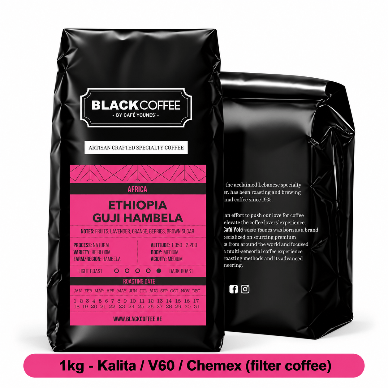 Premium Black Coffee Bag  1kg  Filter Grind (KalitaV60Chemex)