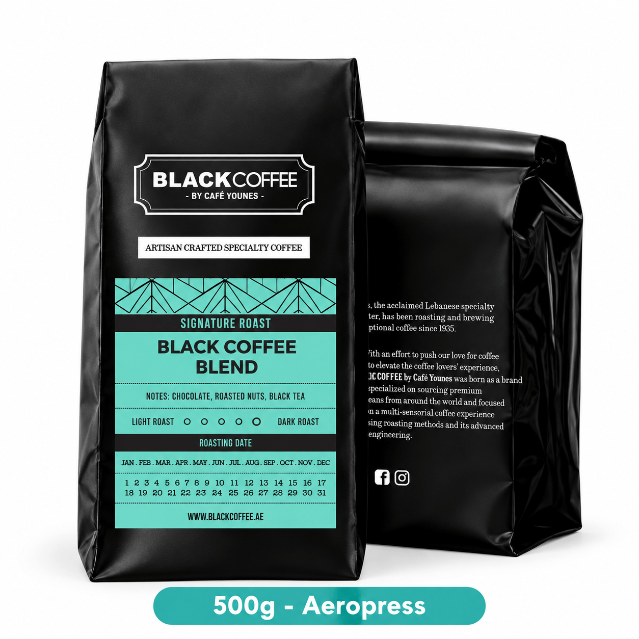 Black Coffee Blend Product Bags 500g Aeropress