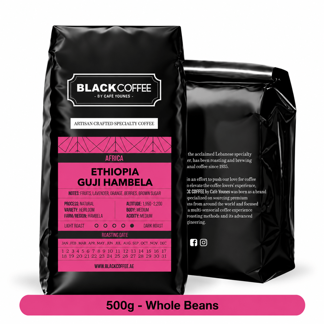 Black Coffee Ethiopia Guji Hambela Packaging 500g  Whole Beans