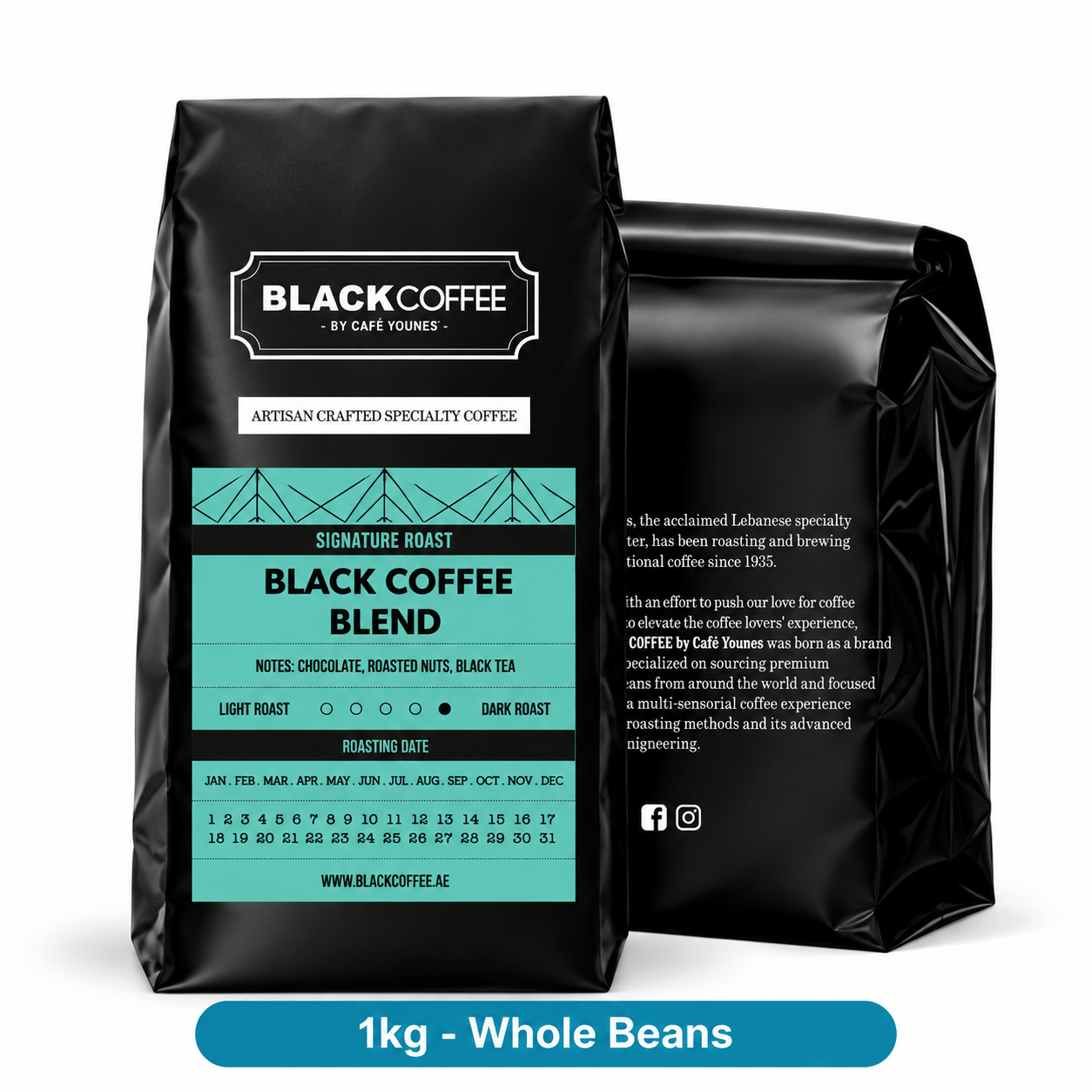 Black Coffee by Cafe Younes Signature Coffee Blend – Balanced Sweet Flavor with Multiple Grind Options for Home Brewing  1kg | Whole Beans