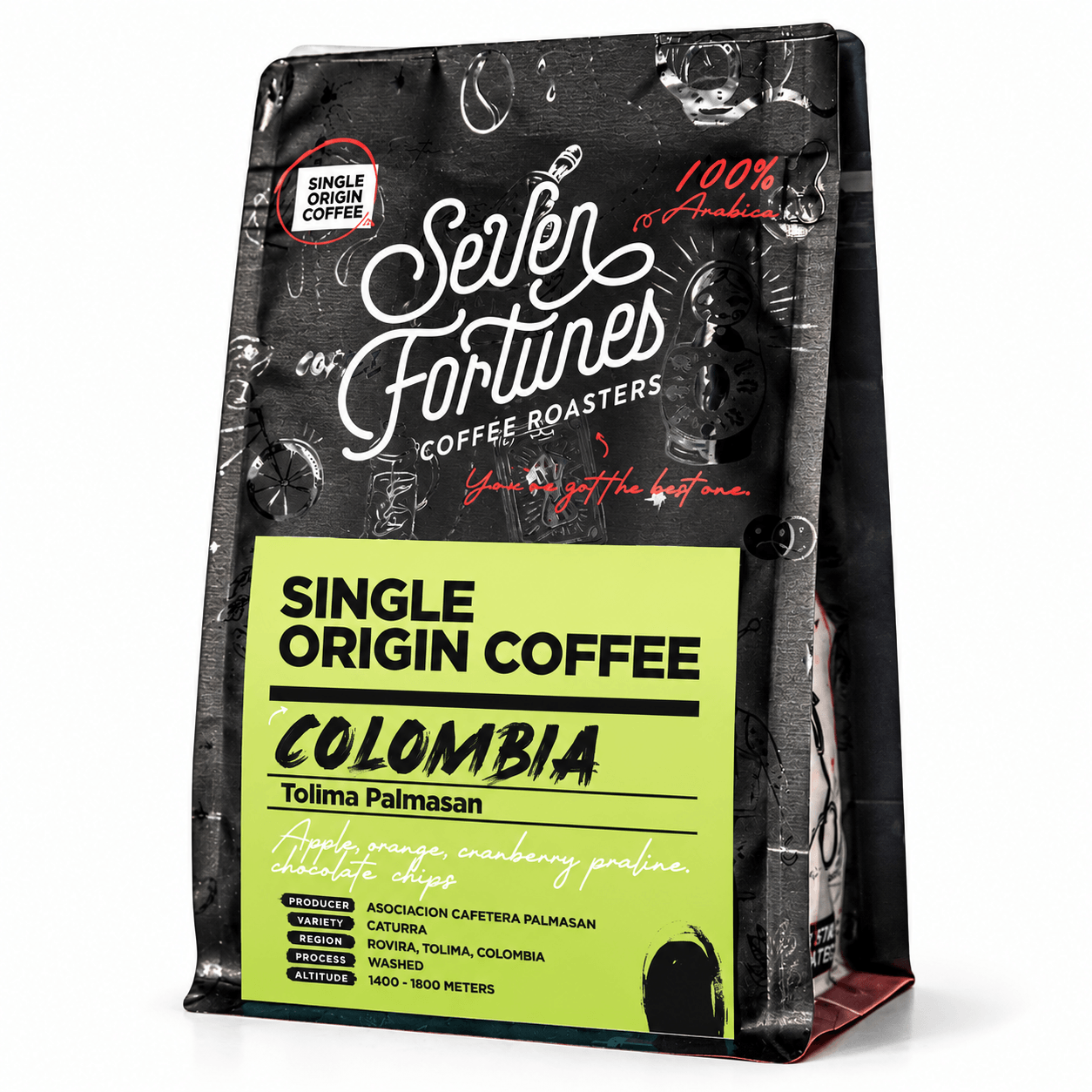 Seven Fortunes Colombia Tolima Palmasan Single Origin Specialty Coffee Beans 500g